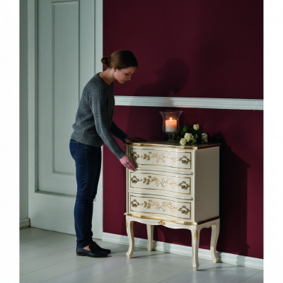 Designer italienescht Holzmiwwel, héije Schaf, Kommoden, Schranken, wäiss.