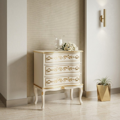 Designer italienescht Holzmiwwel, héije Schaf, Kommoden, Schranken, wäiss.