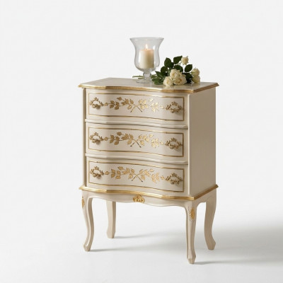 Designer italienescht Holzmiwwel, héije Schaf, Kommoden, Schranken, wäiss.