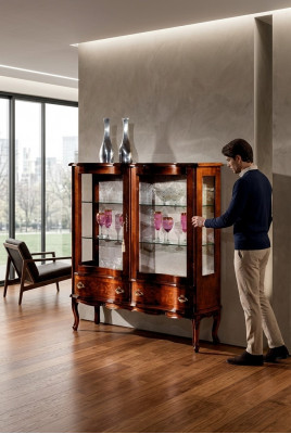 Designer Luxus Holz Vitrine Braun 2 Glas Dieren 2 Tiräng Italienesch Miwwelen