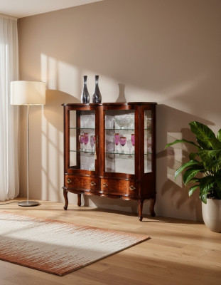Designer Luxus Holz Vitrine Braun 2 Glas Dieren 2 Tiräng Italienesch Miwwelen