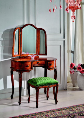 Italienesch Miwwele Holz 2 Stéck Luxus Schminktisch Hocker Barock Schlofzëmmer Miwwele