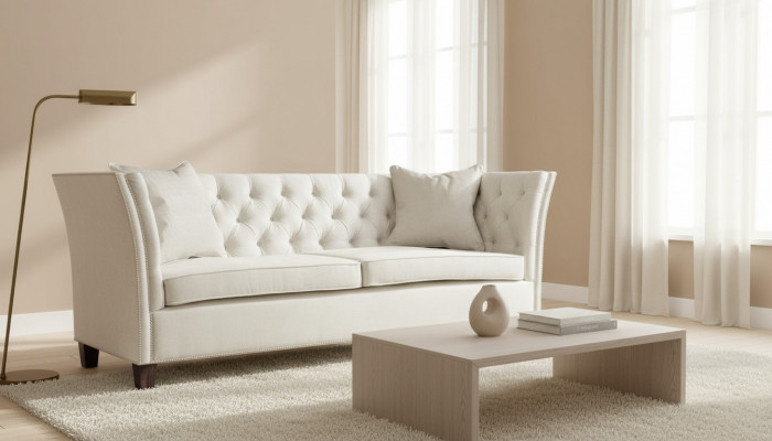 Béige Chesterfield Drësësser Polstersofa Miwwelen Hotel Praxis Wunnzëmmer