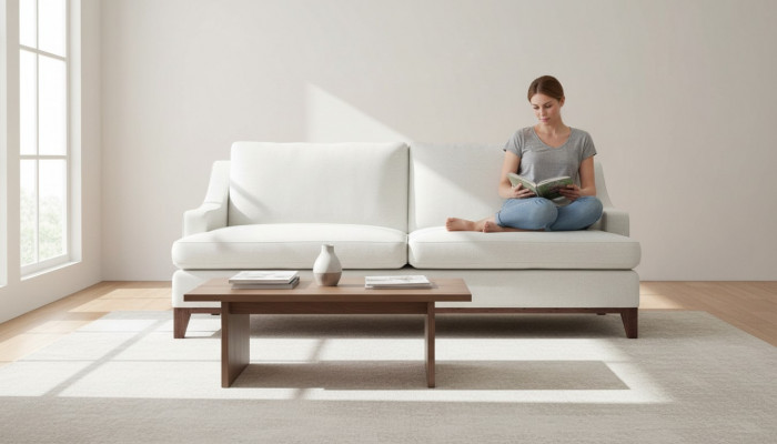 Beige Couch mat Knäppercher Amerikanesche Stil Sofa Polster Sëtz Couchen Sofen Luxus Neit