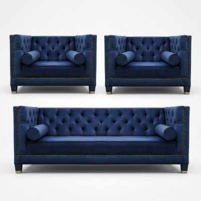 Chesterfield Blo Sofa-Garnitur 3tlg Set Couch Garnituren Sëtz Polster Grupp