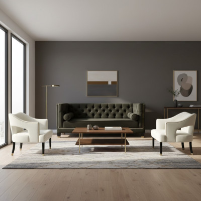 Chesterfield+2 Still Schwaarz Wäiss XXL Grouss Textil Stoff Couches Kreativ