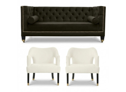 Chesterfield+2 Still Schwaarz Wäiss XXL Grouss Textil Stoff Couches Kreativ