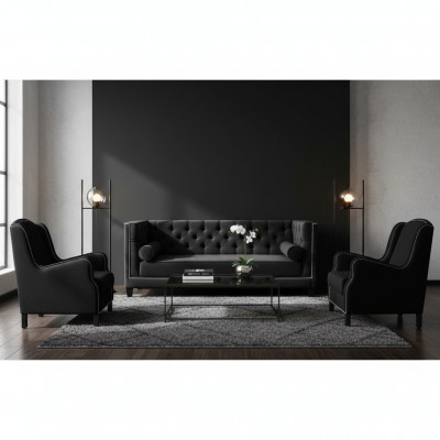 Schwaarz Sofa-Garnitur Dräisëtzer Sesselen Polster Couches Garnitur 3+1+1