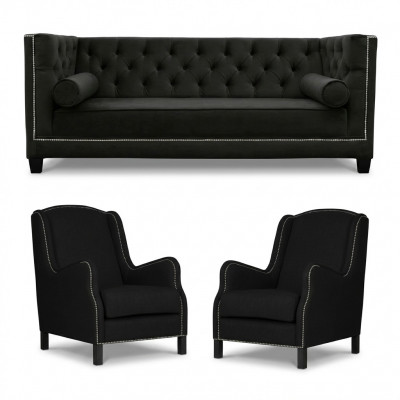 Schwaarz Sofa-Garnitur Dräisëtzer Sesselen Polster Couches Garnitur 3+1+1