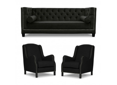 Schwaarz Sofa-Garnitur Dräisëtzer Sesselen Polster Couches Garnitur 3+1+1