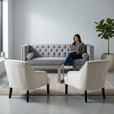Gréng Chesterfield Sesselen Wäiss XXL Grousst Textil Stoff Couchen Kreativ Miwwelen Nei