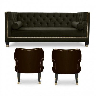 Chesterfield Fauteuil Schwaarz xxl Grouss Textil Stoff Couchen Miwwelen Polster Garnitur