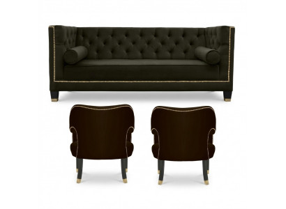 Chesterfield Fauteuil Schwaarz xxl Grouss Textil Stoff Couchen Miwwelen Polster Garnitur