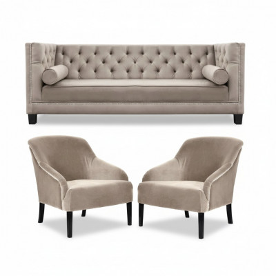 Chesterfield Beige Fotell Luxus Miwwelen Garnituren Textil Stoff Couchen Grupp Nei