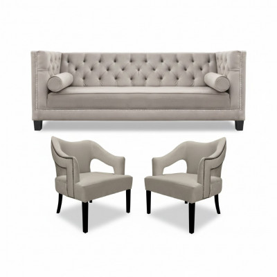 Beige Chesterfield Sofagarnitur Polster Sëtz Garnituren 3-Stéck Set Grupp