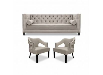 Beige Chesterfield Sofagarnitur Polster Sëtz Garnituren 3-Stéck Set Grupp