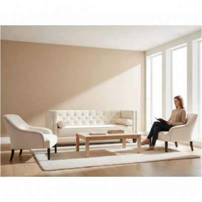 Wäissen Chesterfield Fautteuil XXL Grouss Textil Stoff Couch Kreativ Miwwelen Nei Sofas