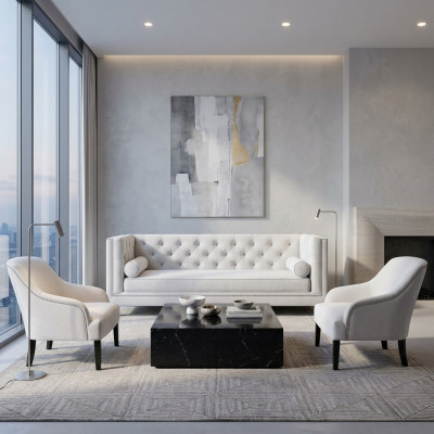 Wäissen Chesterfield Fautteuil XXL Grouss Textil Stoff Couch Kreativ Miwwelen Nei Sofas