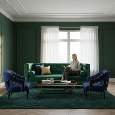 Grénz Sofa Set 3-Teile Garnitur Couch Garnituren Sitz Polster Chesterfield Set Samt