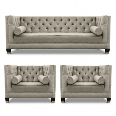 Béisch Sofagarnitur Chesterfield Fotell Luxusmiwwel Textil Stoff Wunnzëmmer Nei