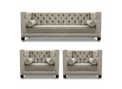 Béisch Sofagarnitur Chesterfield Fotell Luxusmiwwel Textil Stoff Wunnzëmmer Nei