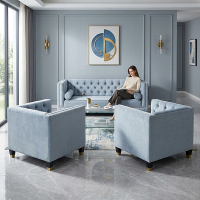 Blo Sofa-Suite Chesterfield Fauteuil Kreativ Miwwelen Textilstoff Wunnzëmmer Nei
