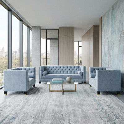 Blo Sofa-Suite Chesterfield Fauteuil Kreativ Miwwelen Textilstoff Wunnzëmmer Nei