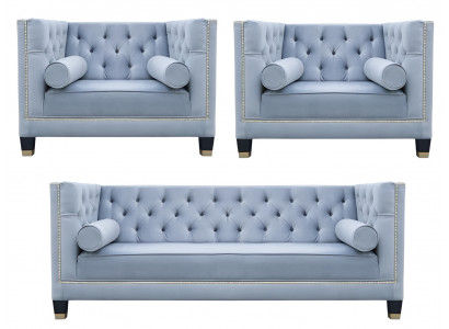 Blo Sofa-Suite Chesterfield Fauteuil Kreativ Miwwelen Textilstoff Wunnzëmmer Nei