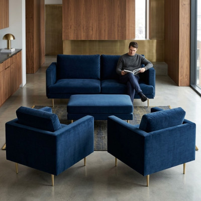 Canapé Groupe Sëtz Still Hocker Miwwelen Textil Stoff Blo Zwesëtzeger Wunnzëmmer nei