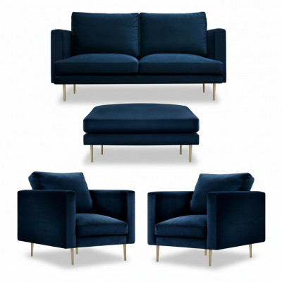 Canapé Groupe Sëtz Still Hocker Miwwelen Textil Stoff Blo Zwesëtzeger Wunnzëmmer nei