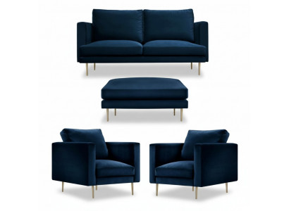 Canapé Groupe Sëtz Still Hocker Miwwelen Textil Stoff Blo Zwesëtzeger Wunnzëmmer nei