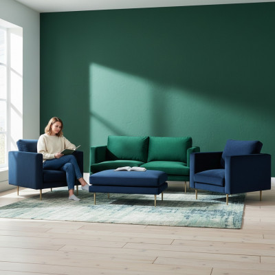 Canapé-Set Gréng Hocker Fauteuil Wunnzëmmer Grupp Miwwelen Textil Stoff Sofa Nei