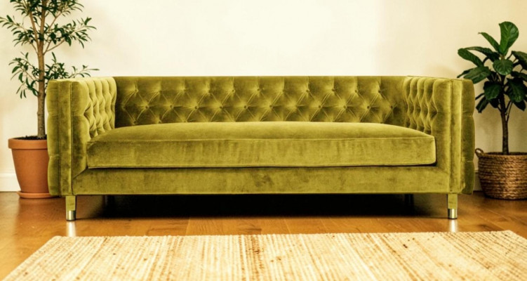 Gelber Chesterfield 4 Sitzer Sofa Luxus Design Möbel Textil Stoff Couchen Gelbe Sofas