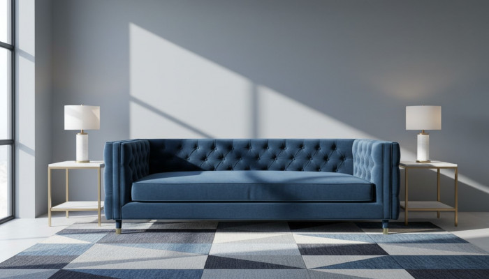 Luxus Blo Chesterfield Samt Dräisëtzer Polstermöbel Hotel Wunnzëmmer Praxis