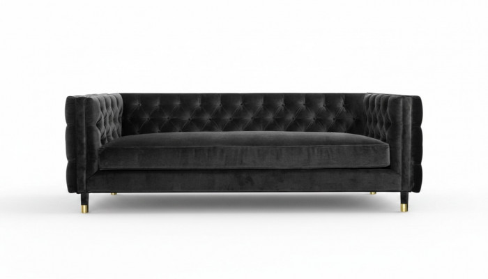 Schwaarzt Chesterfield Sofa Grouss Luxus Miwwelen 4 Sëtzer Textil Stoff Couchen