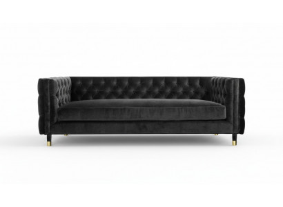 Schwaarzt Chesterfield Sofa Grouss Luxus Miwwelen 4 Sëtzer Textil Stoff Couchen