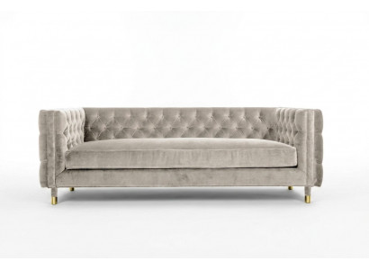 Beige Miwwelen 4 Sëtzer Chesterfield Canapé Samt XXL Grouss Textilstoff Couchen