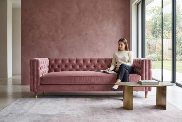 Rosa Chesterfield Canapé Kreativ Miwwelen 4 Sëtzer Nei XXL Grouss Canapéen