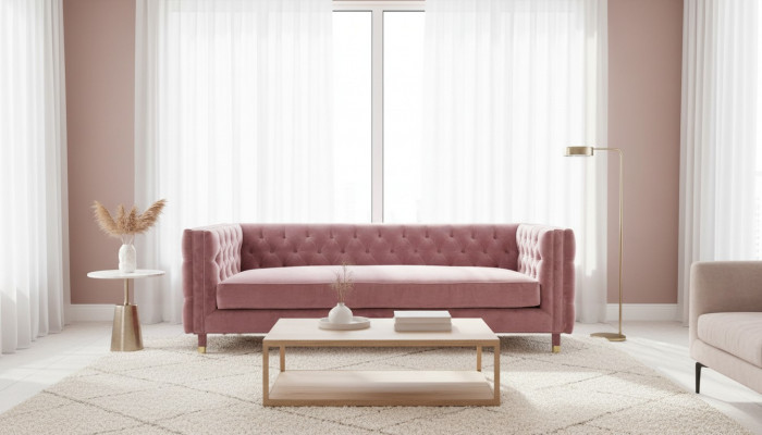Rosa Chesterfield Canapé Kreativ Miwwelen 4 Sëtzer Nei XXL Grouss Canapéen