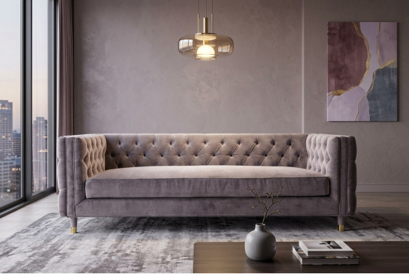 Chesterfield Sofa Taupe Miwwelen 4 Sëtzer Nei XXL Grouss Textil Stoff Couchen Këssen.