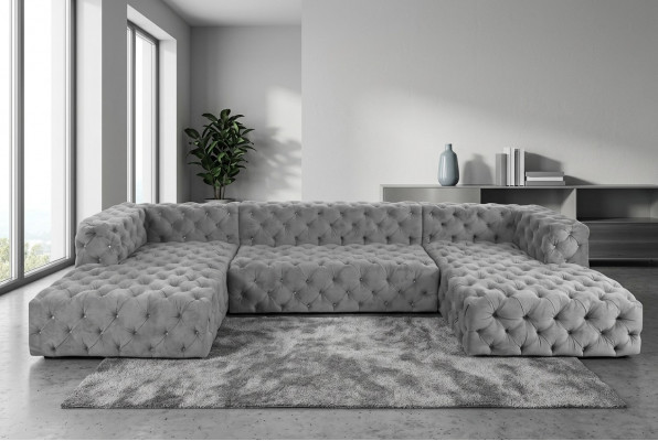 Chesterfield U-Form Sofa Gro XXL Grouss Textil Stoff Couchen Luxus Miwwelen Polster