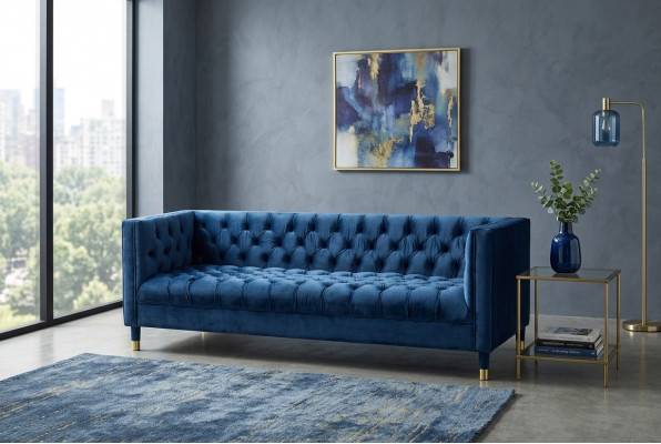Chesterfield Sofa Blo Sofen Stoff Couchen Kreativ Miwwelen 4-Sëtzer