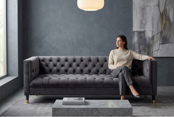 Anthrazit Chesterfield Canapé Kreativ Miwwelen 4-Sëtzer Canapéen Textil Couchen