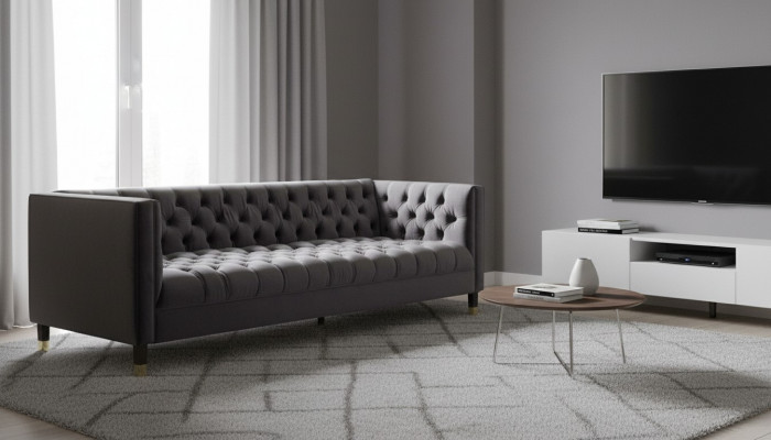 Anthrazit Chesterfield Canapé Kreativ Miwwelen 4-Sëtzer Canapéen Textil Couchen