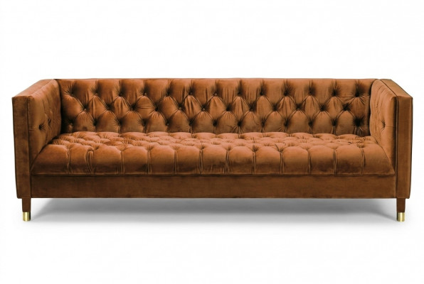 OrangenSofa Chesterfield Couch Textil Stoff Canapéen Luxus Miwwelen 4-Sëtzeger