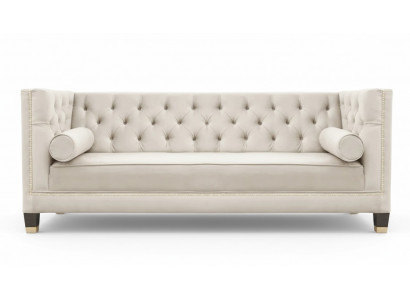 Luxus Beige Chesterfield Samt Dräisëtzer Polster Miwwelen Hotel Wunnzëmmer Praxis