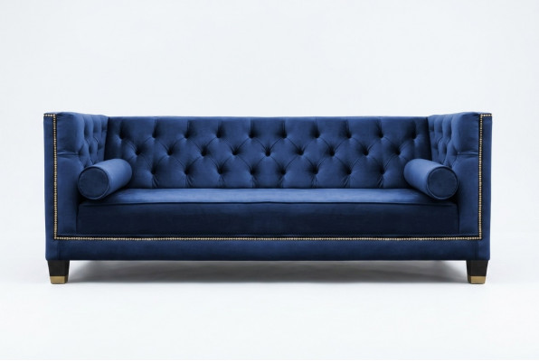 Bloën Chesterfield Dräisëtzer Stoff Wunnzëmmer Design Couchen
