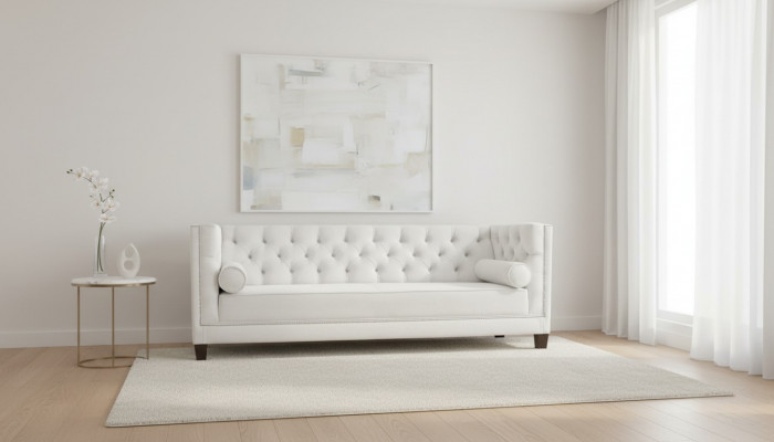 Dräisëtzer Stoff Wunnzëmmer wäiss Couchen Polstersofa Sofas Chesterfield Couch