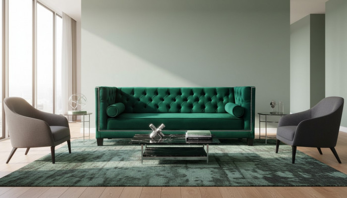 Luxus Grénge Chesterfield Samt Dräisëtzer Polster Miwwelen Hotel Wunnzëmmer Praxis
