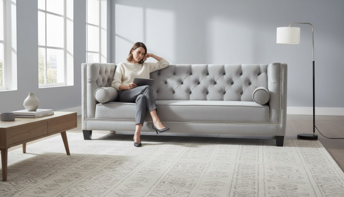 Luxus Gro Chesterfield Samt Drësëtzer Polster Miwwelen Hotel Wunnzëmmer Praxis